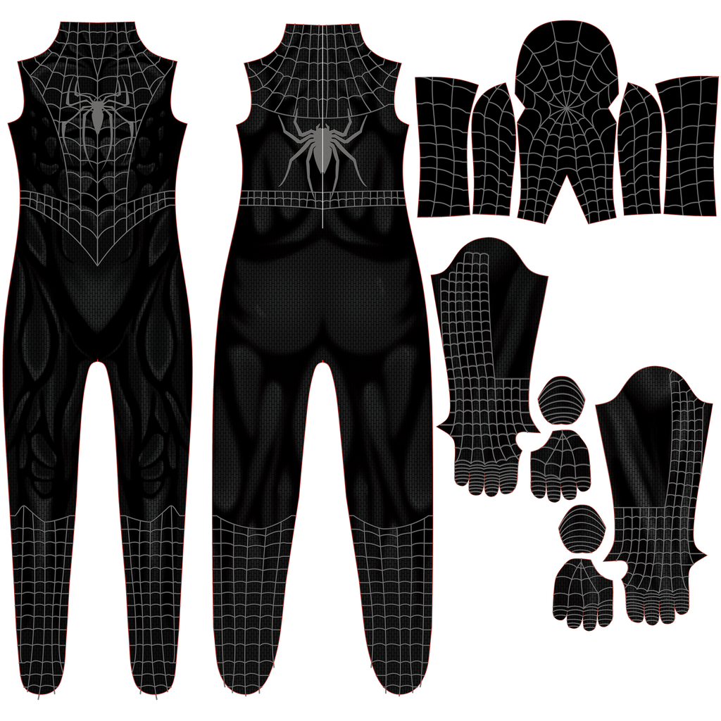 Black Spider-Man 3 Raimi Spandex Jumpsuit Raised Webbing for Men Kids Cosplay