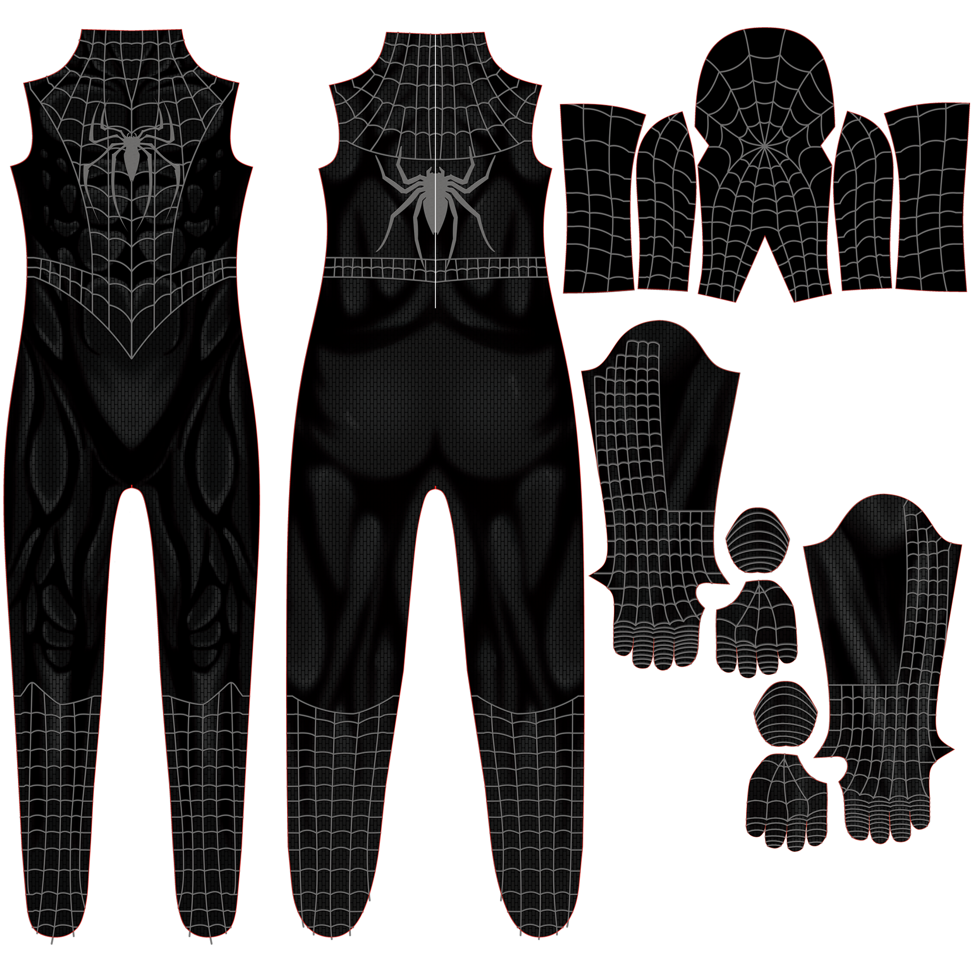 Black Spider-Man 3 Raimi Spandex Jumpsuit Raised Webbing for Men Kids Cosplay