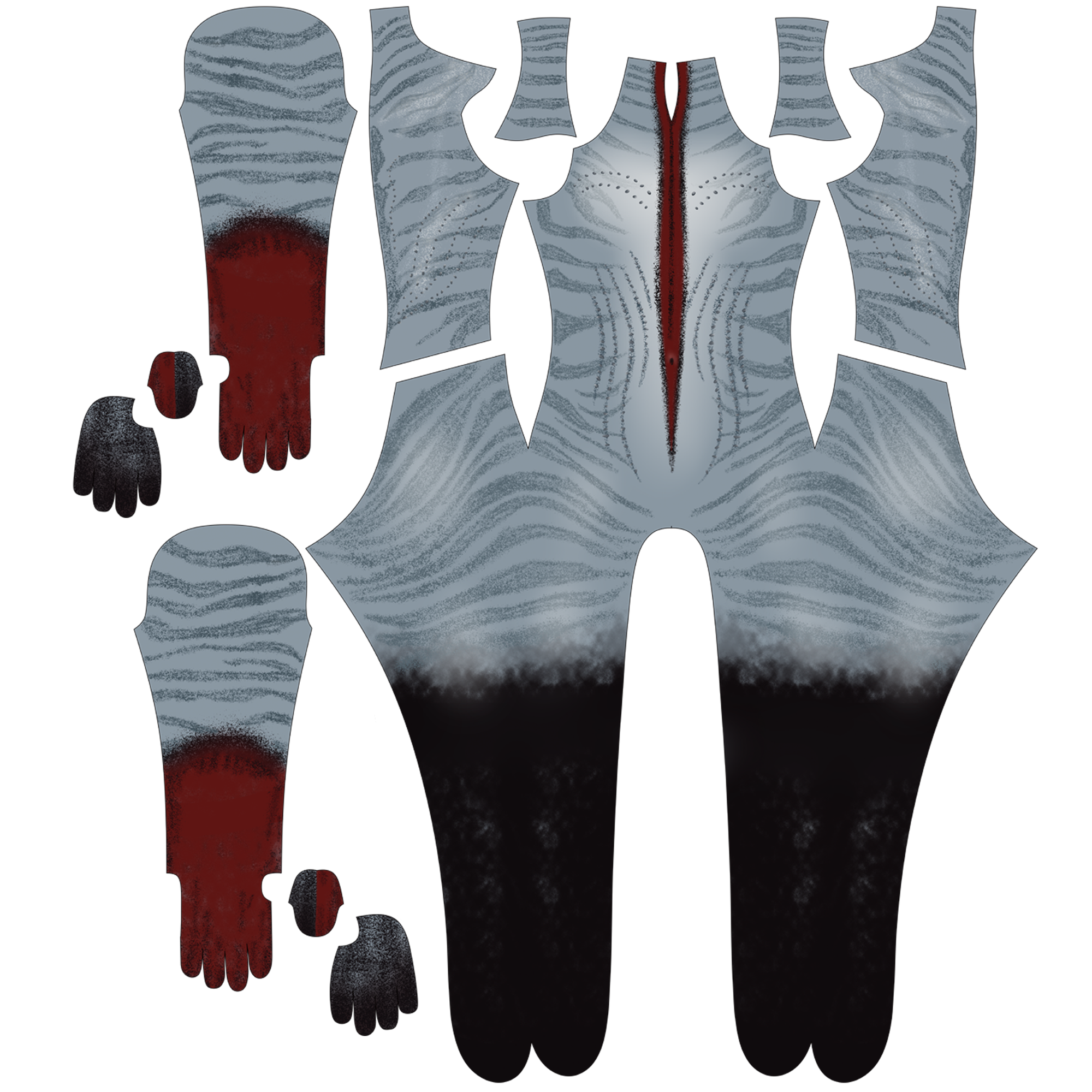 Tailoring bespoke female avatar fire bodysuits for custom character commissions