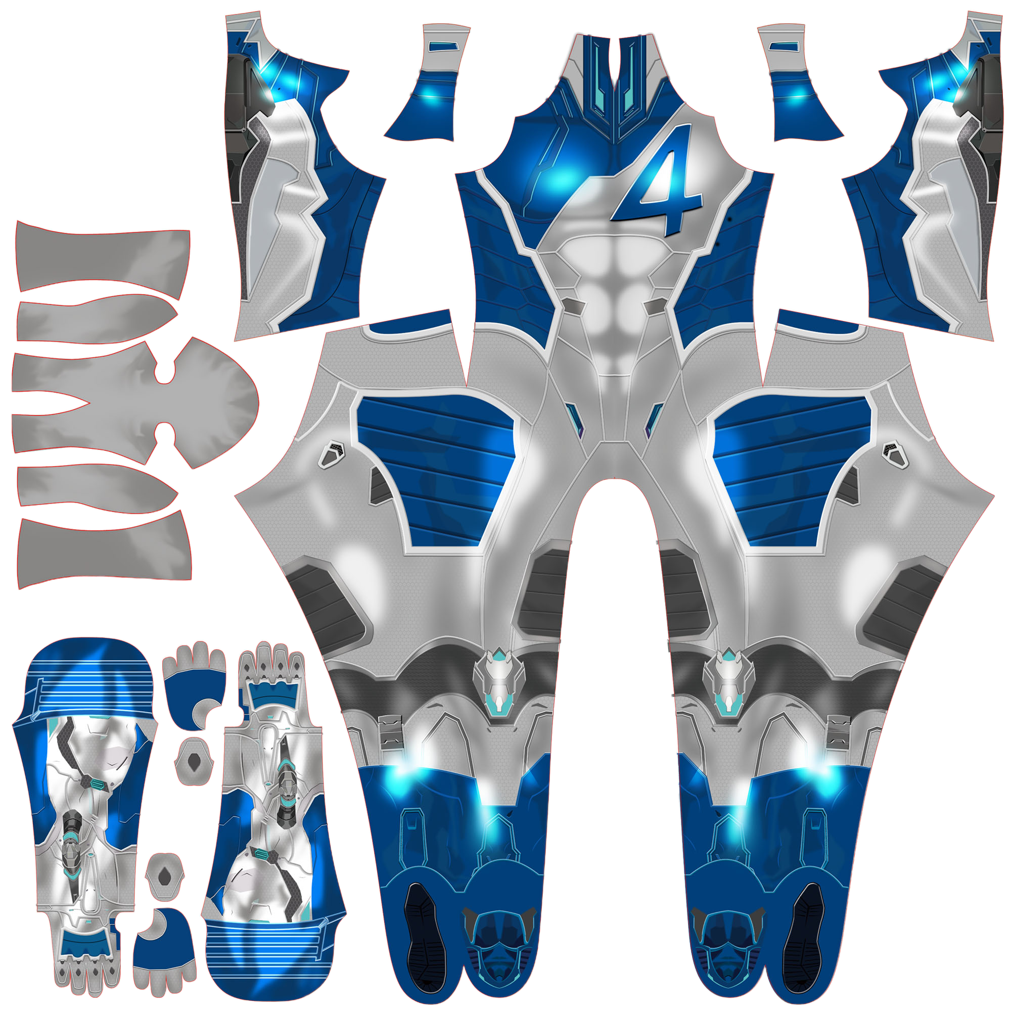 Personalized Rivals Sci-Fi Quartet Suit for Men - Custom Blue & White Hero Bodysuit