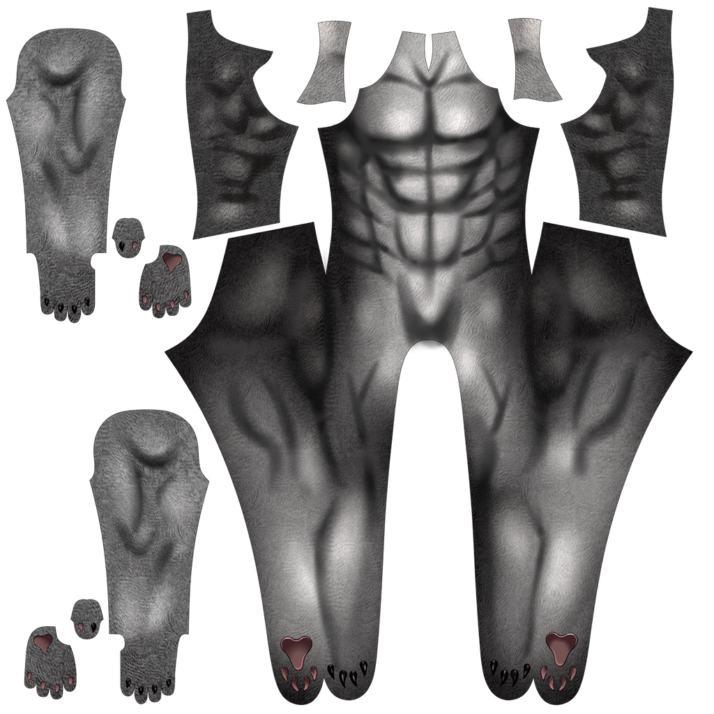 Realistic Vintage Husky Grey Fur Muscle Shaded Bodysuit Male Edition