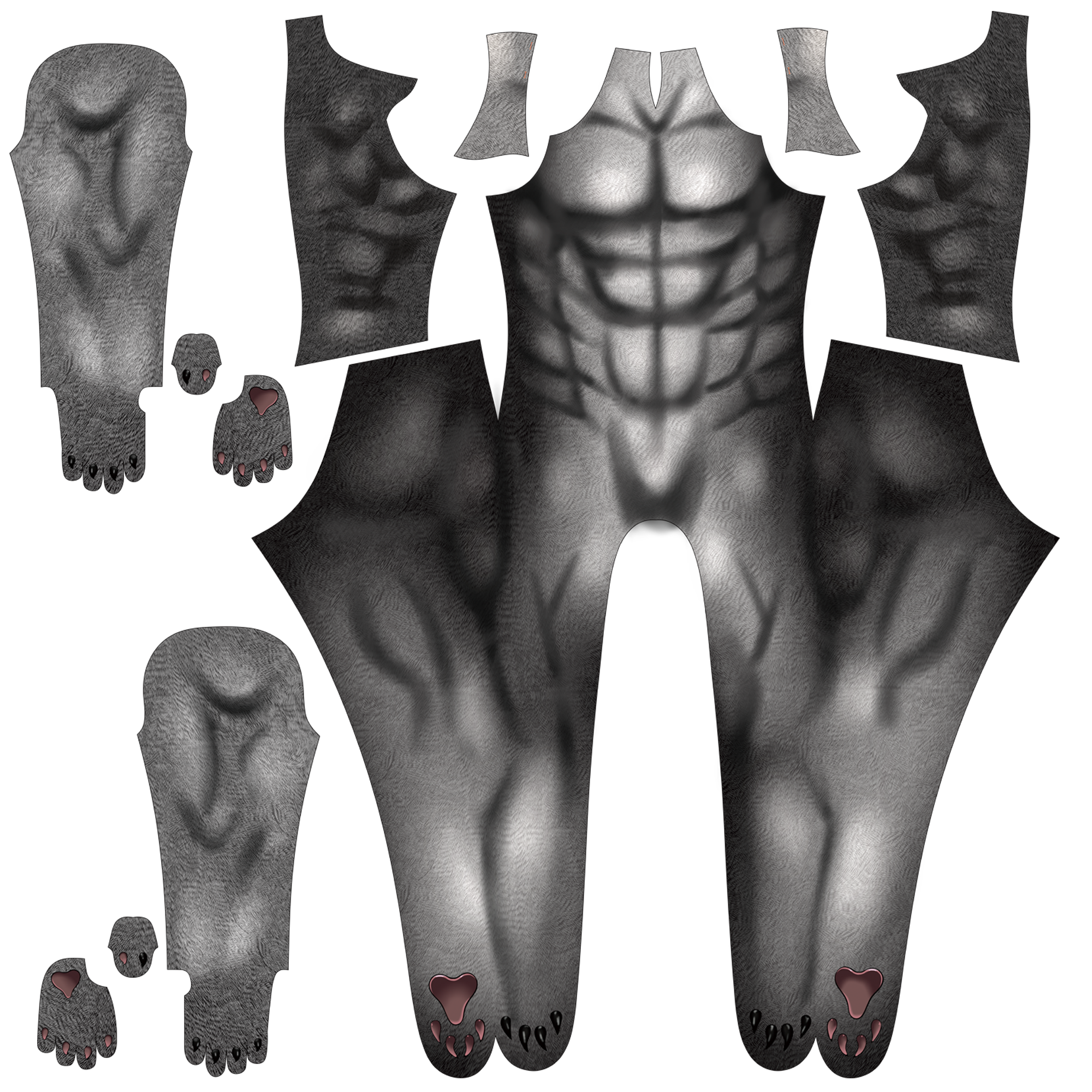 Realistic Vintage Husky Grey Fur Muscle Shaded Bodysuit Male Edition