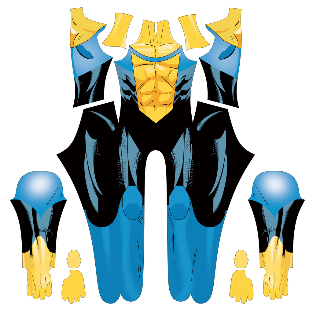 Invincible Yellow Blue Shaded Muscle Comic Hero Pattern Male Bodysuit