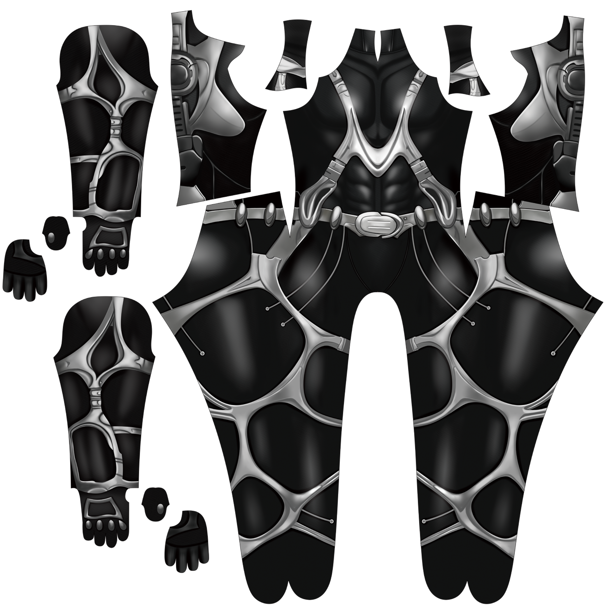 Replicating male the mantis style jumpsuits accurately from your provided images