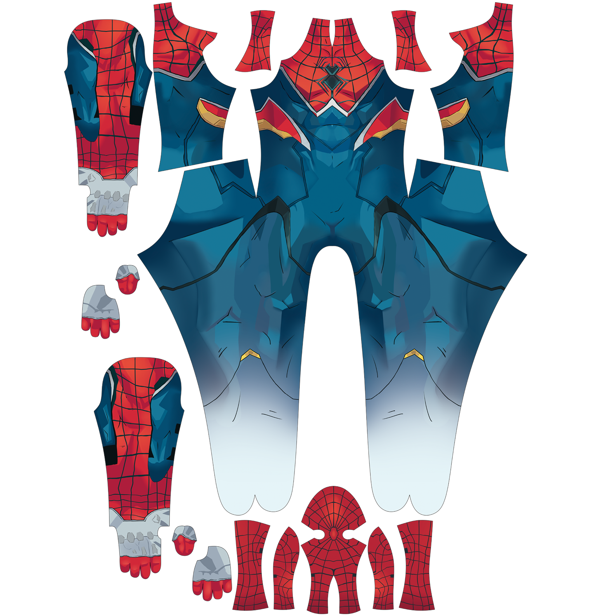 Tech Blue Webbed Red Spandex Bodysuit Rivals S M Punk Men Outfit