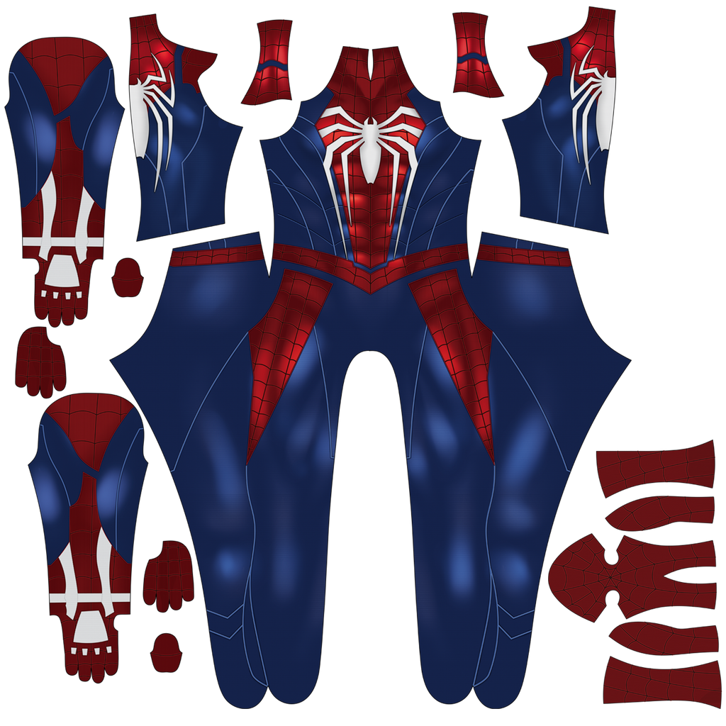 Men PS4 Spiderman Huge White Spider Royal Blue Cosplay Jumpsuit