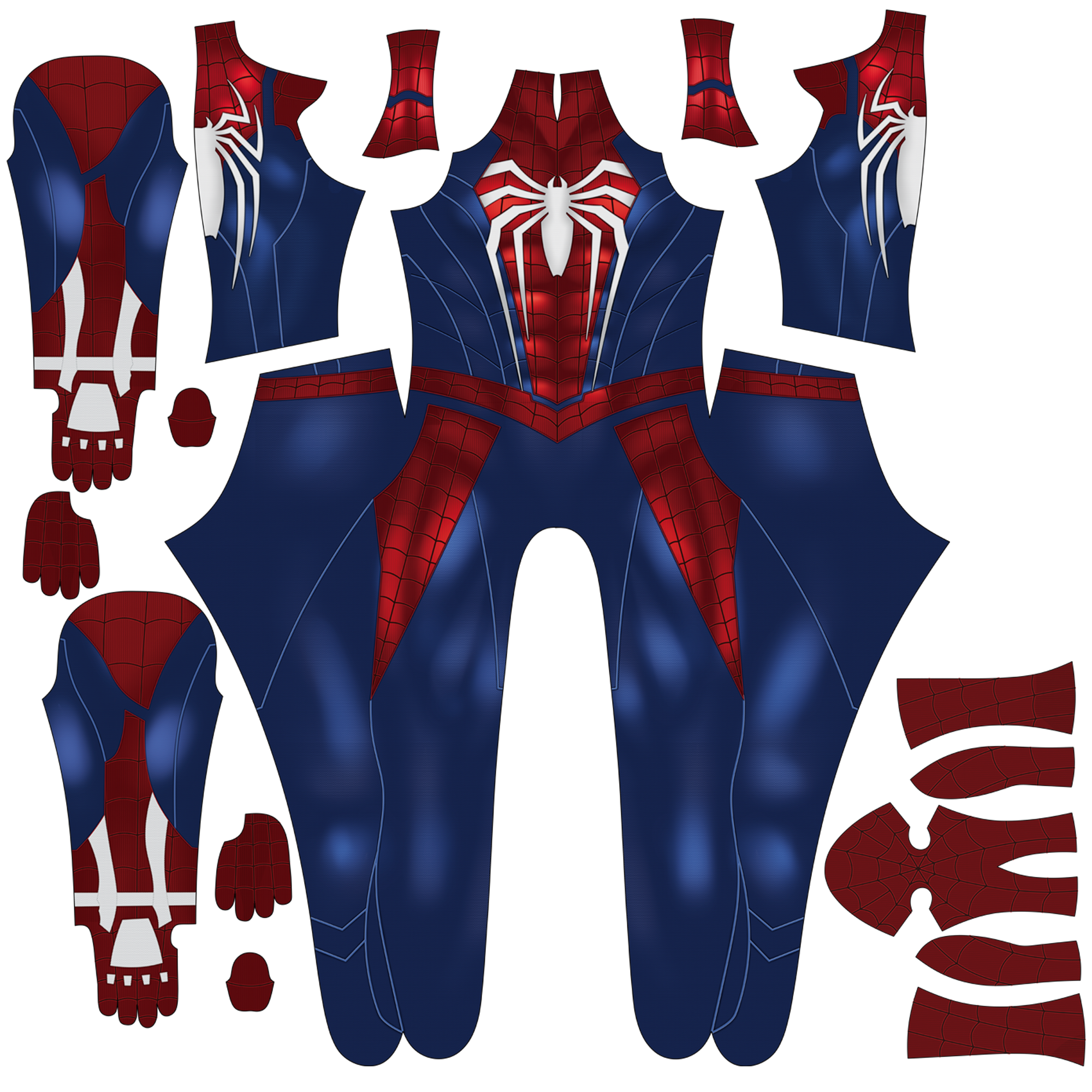 Men PS4 Spiderman Huge White Spider Royal Blue Cosplay Jumpsuit