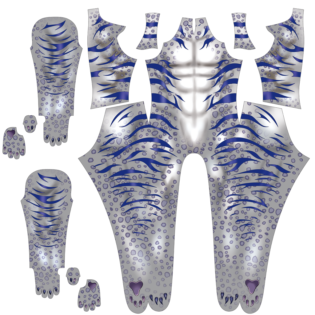 Custom Cosplay Commission Bodysuit for Snow Leopard Men - White Purple Outfit