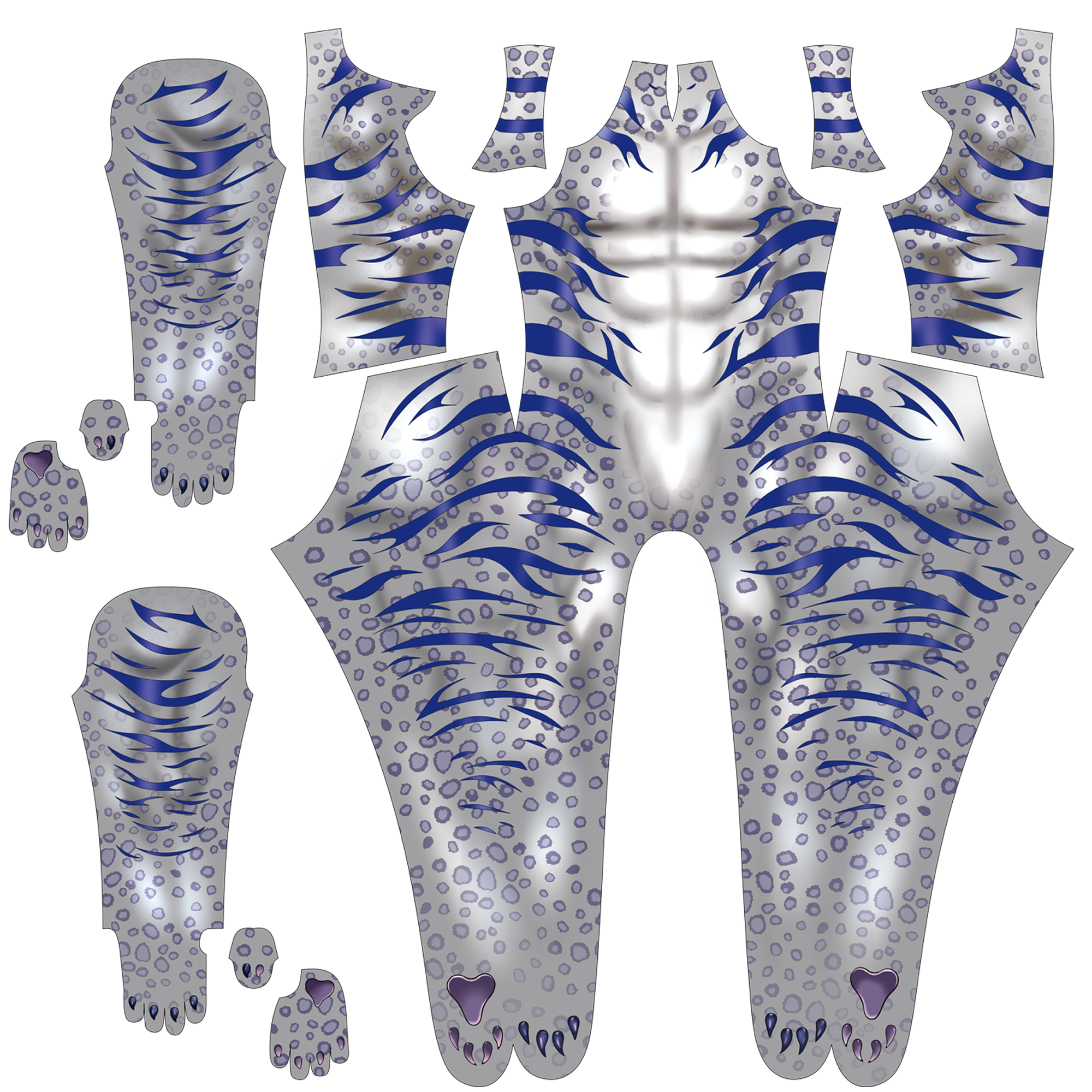 Custom Cosplay Commission Bodysuit for Snow Leopard Men - White Purple Outfit