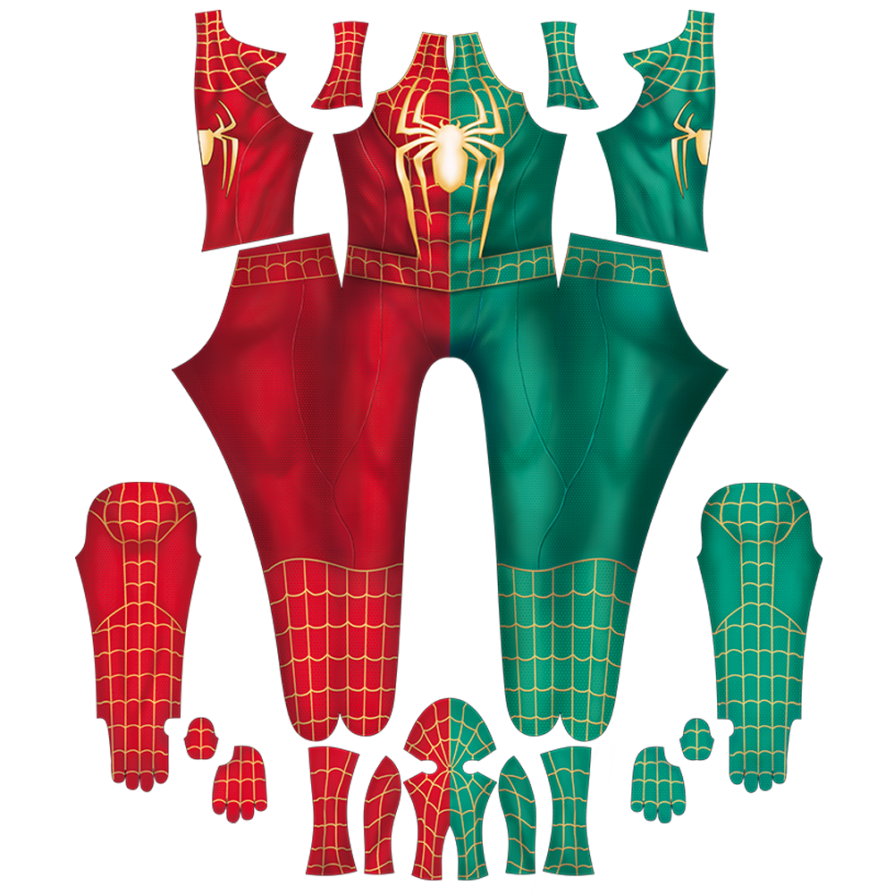 Christmas Spider-Man Red Green Spandex Bodysuit Gold Spider Men Kids Costume
