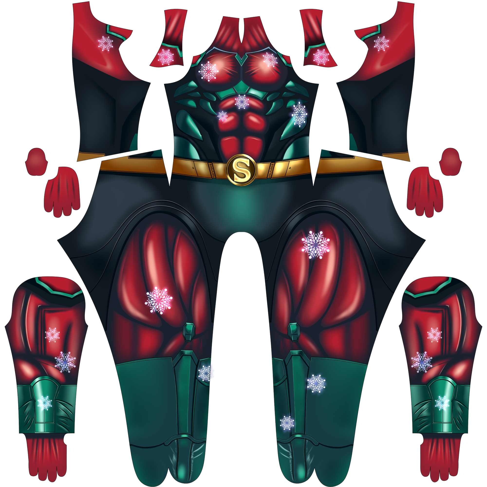 Custom Cosplay Commission Bodysuit for Snowflake Hero Men - Red Green Suit