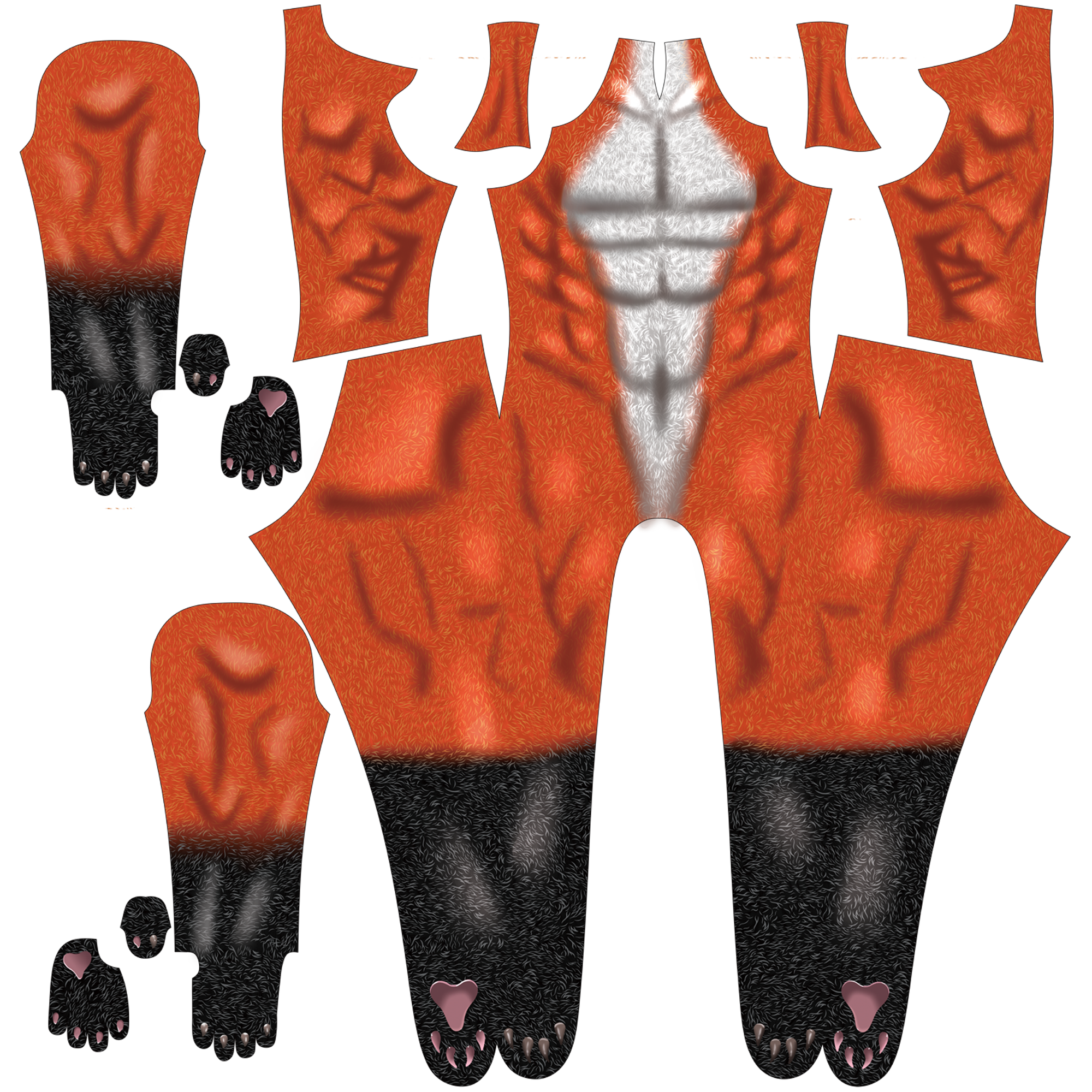 Fox Petsuit Orange White Fur Pattern Adult Kids Custom Bodysuit