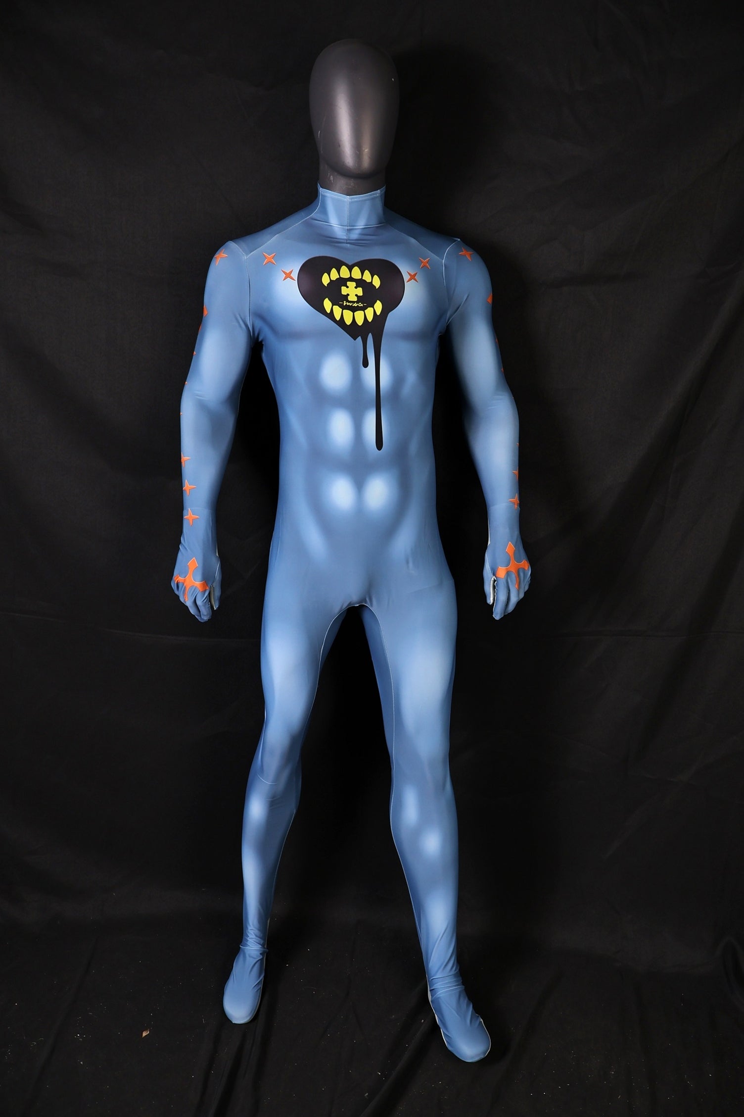 Happy Chaos Sky Blue Spandex Bodysuit Orange Star Men XL Cosplay Costume