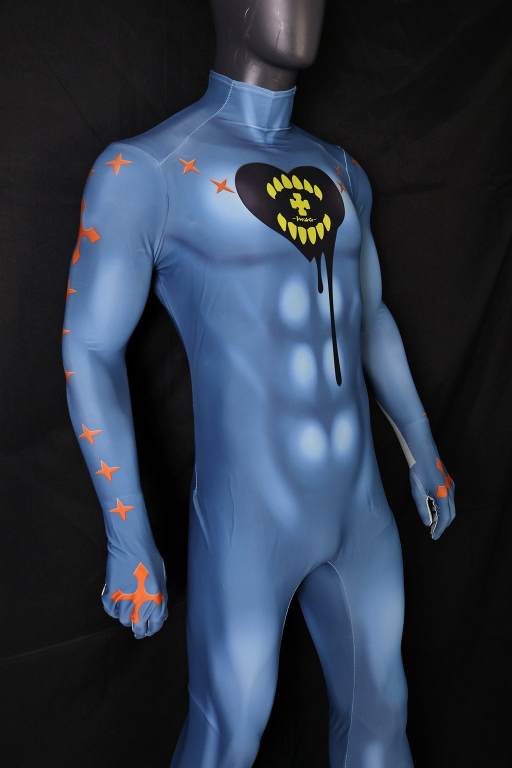 Happy Chaos Sky Blue Spandex Bodysuit Orange Star Men XL Cosplay Costume