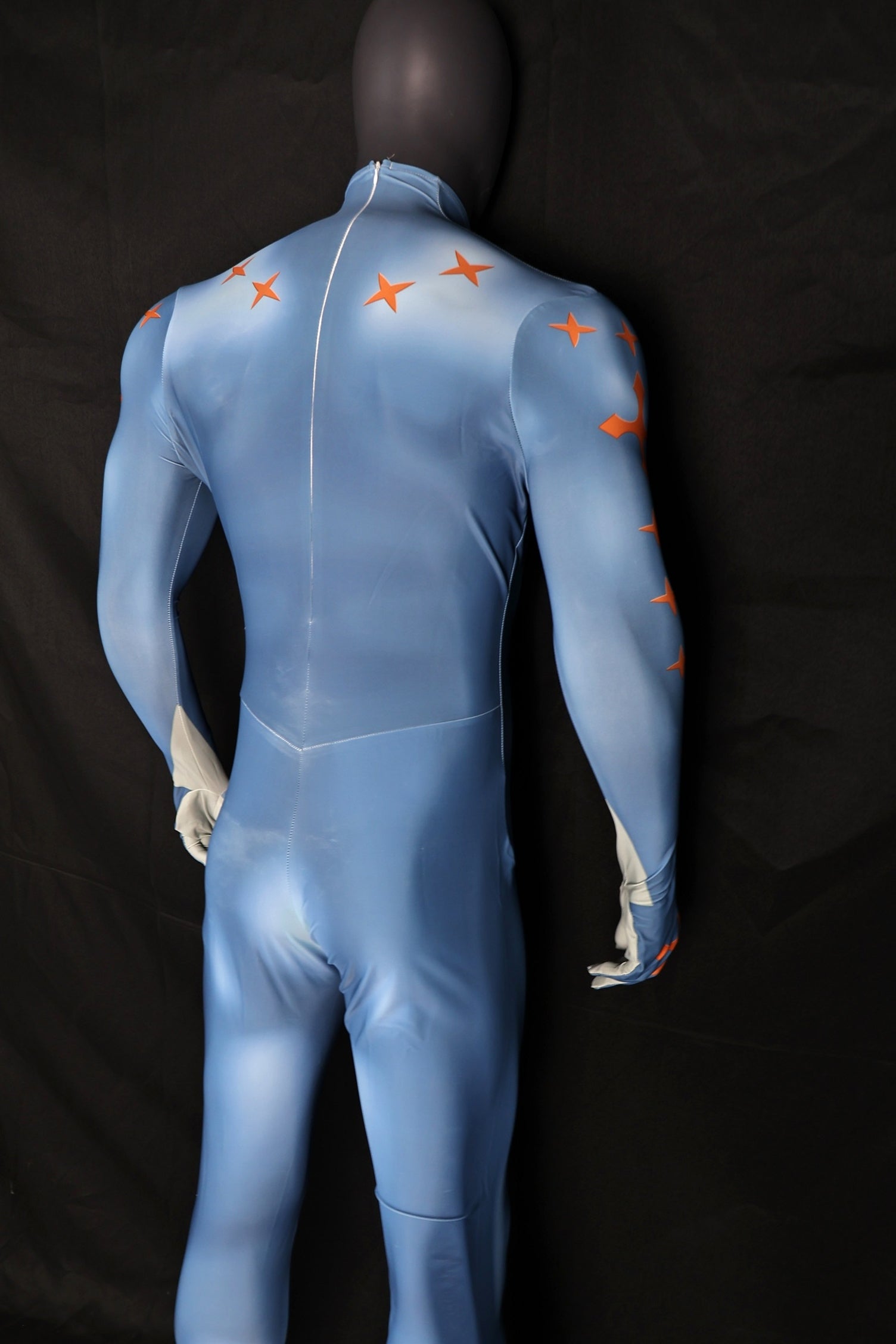 Happy Chaos Sky Blue Spandex Bodysuit Orange Star Men XL Cosplay Costume
