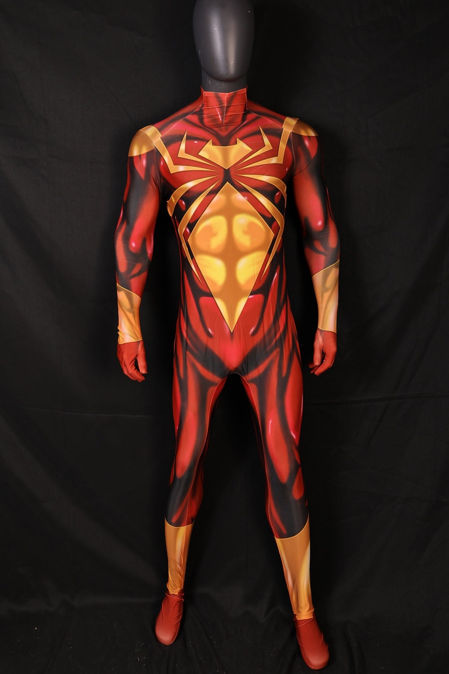 Iron Spider Dark Red Spandex Bodysuit Giant Gold Spider Men Cosplay Uniform