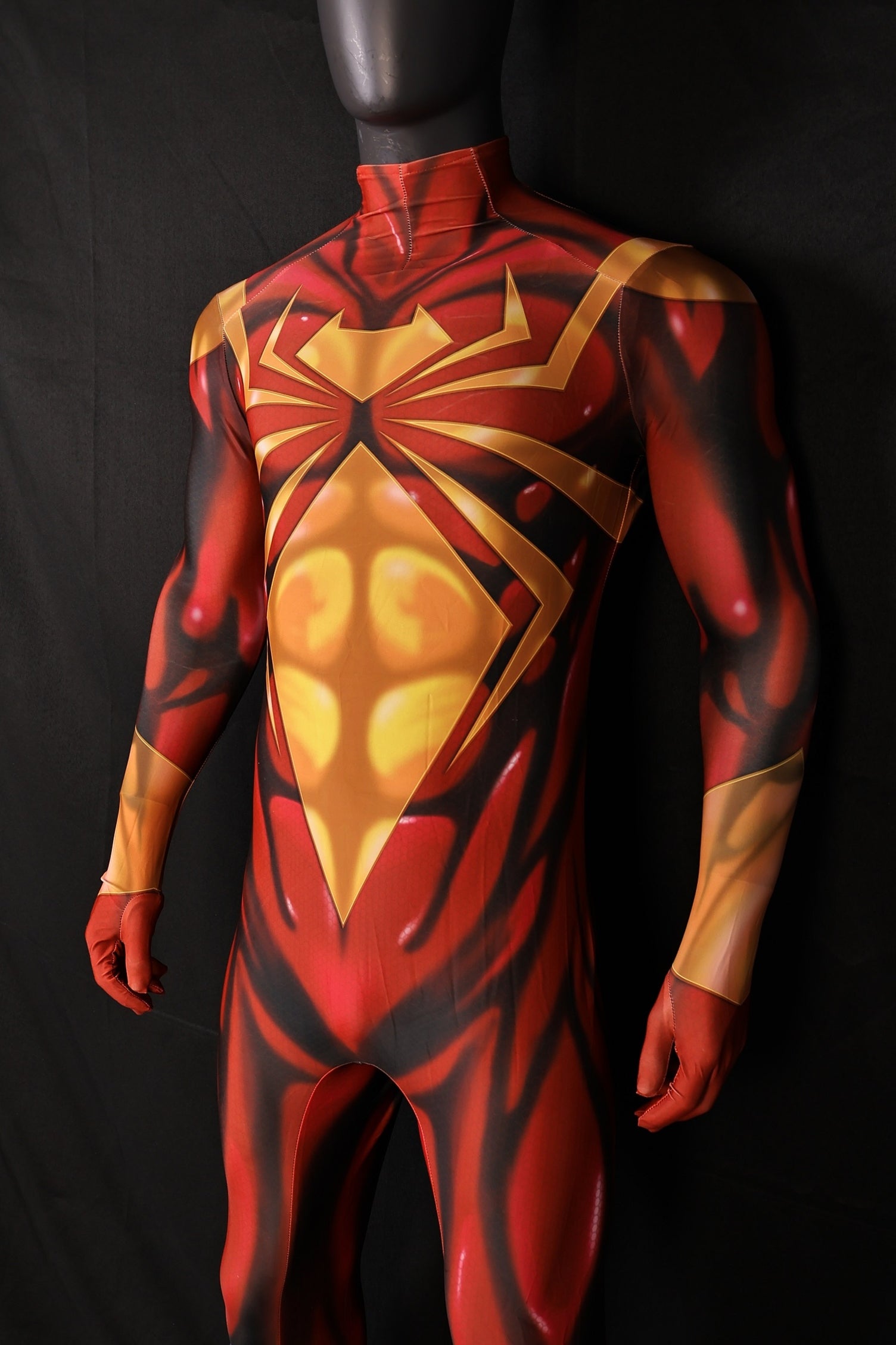 Iron Spider Dark Red Spandex Bodysuit Giant Gold Spider Men Cosplay Uniform