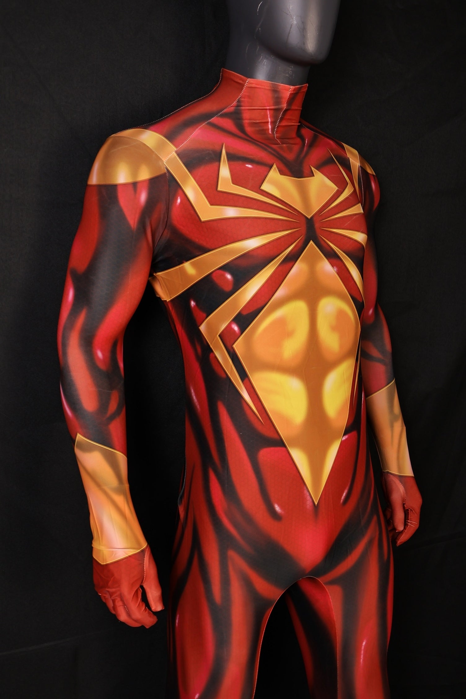 Iron Spider Dark Red Spandex Bodysuit Giant Gold Spider Men Cosplay Uniform