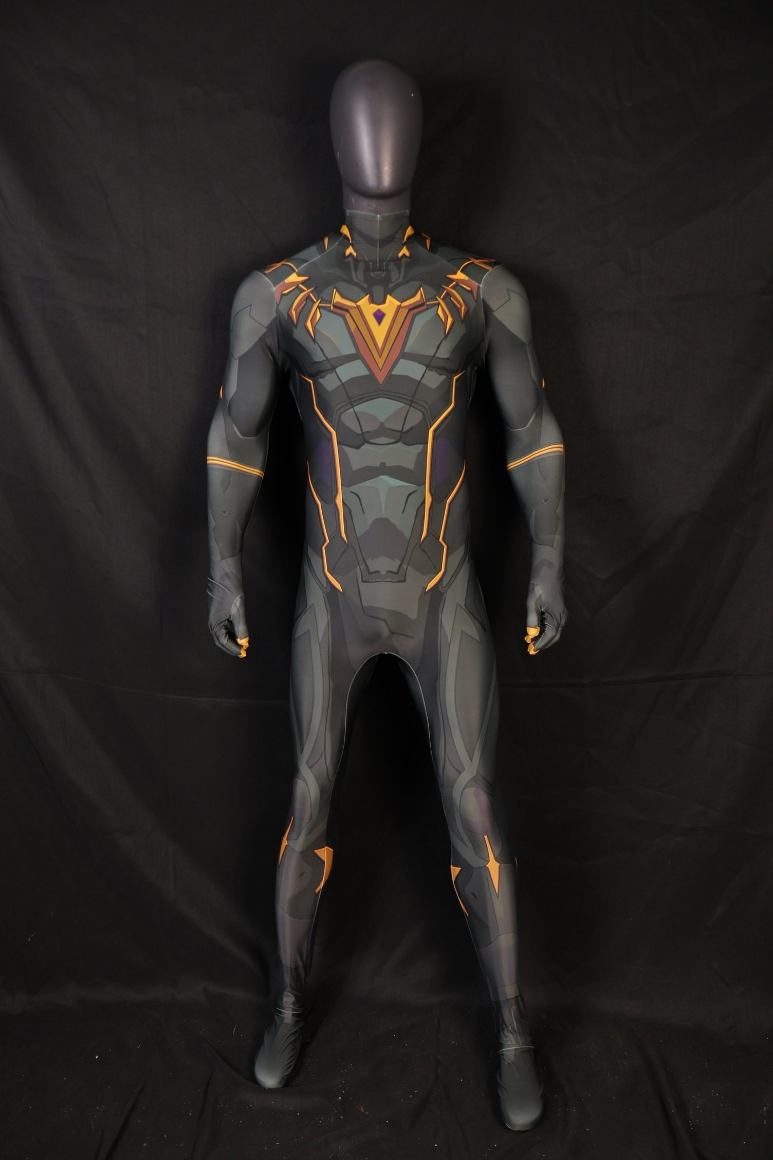 Men Holy Lord Dark Charcoal Orange Gold Armor Cosplay Jumpsuit