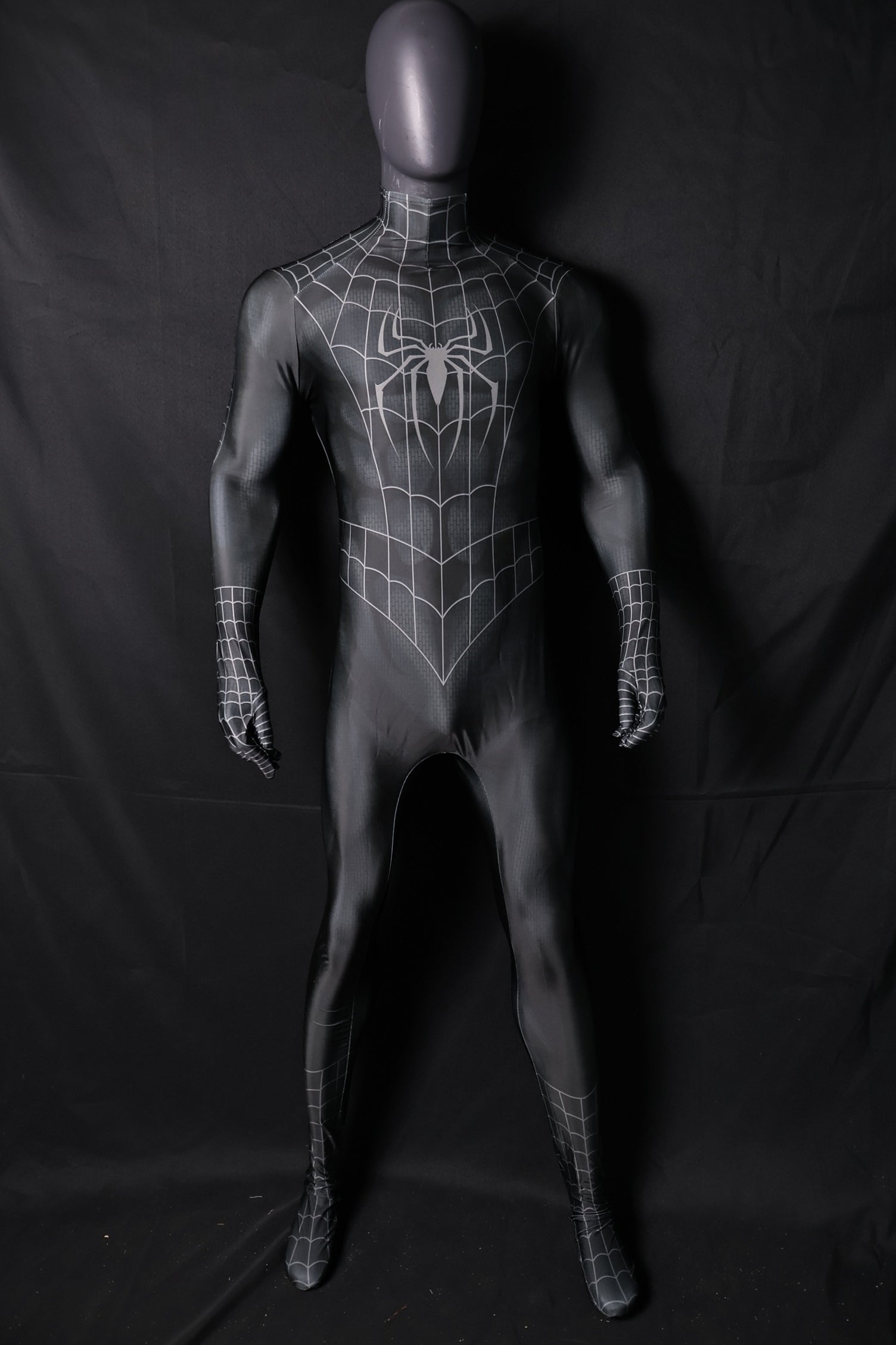 Black Spider-Man 3 Raimi Spandex Jumpsuit Raised Webbing for Men Kids Cosplay