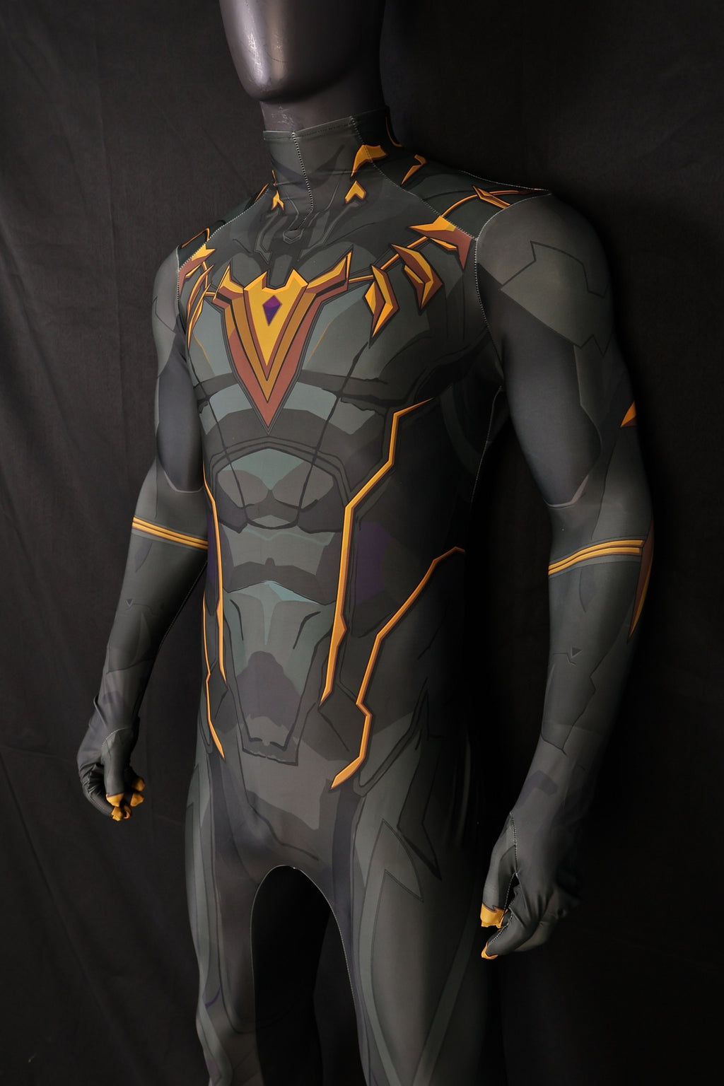 Men Holy Lord Dark Charcoal Orange Gold Armor Cosplay Jumpsuit