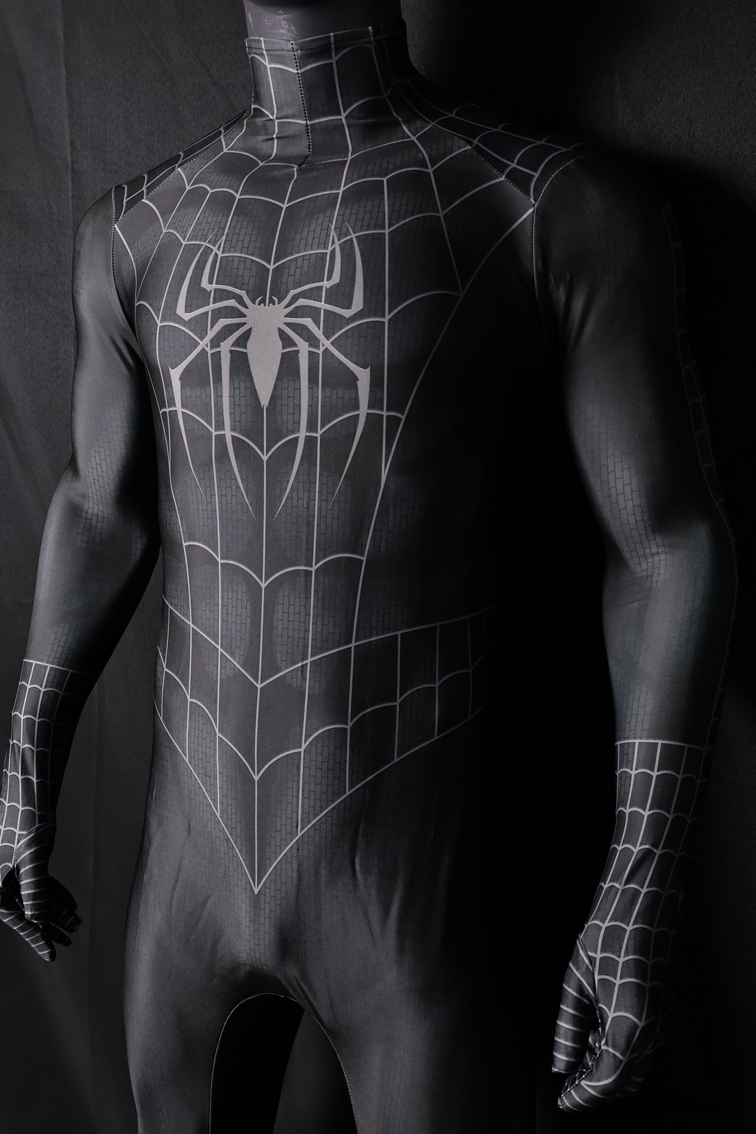 Black Spider-Man 3 Raimi Spandex Jumpsuit Raised Webbing for Men Kids Cosplay