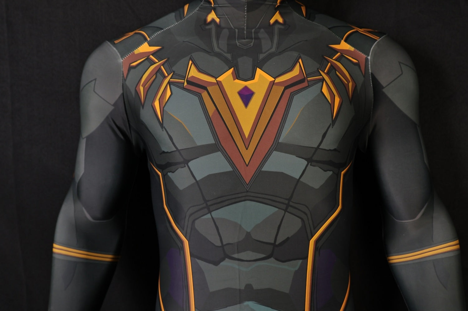 Men Holy Lord Dark Charcoal Orange Gold Armor Cosplay Jumpsuit