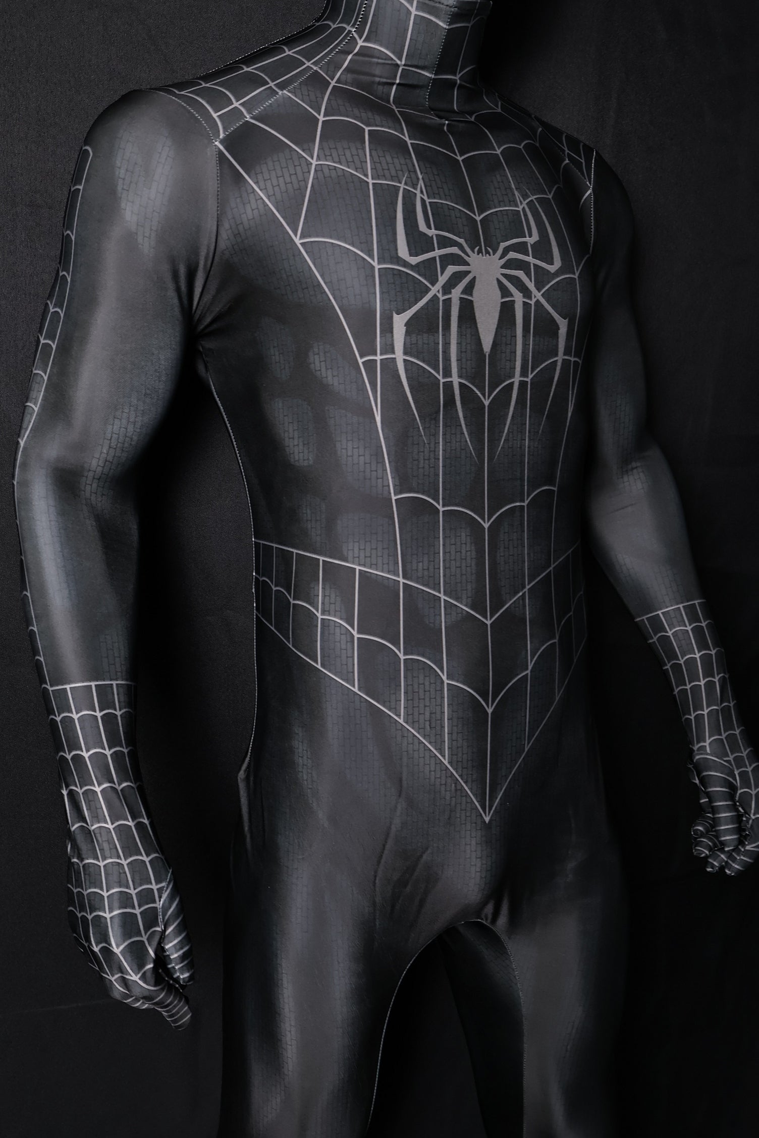 Black Spider-Man 3 Raimi Spandex Jumpsuit Raised Webbing for Men Kids Cosplay