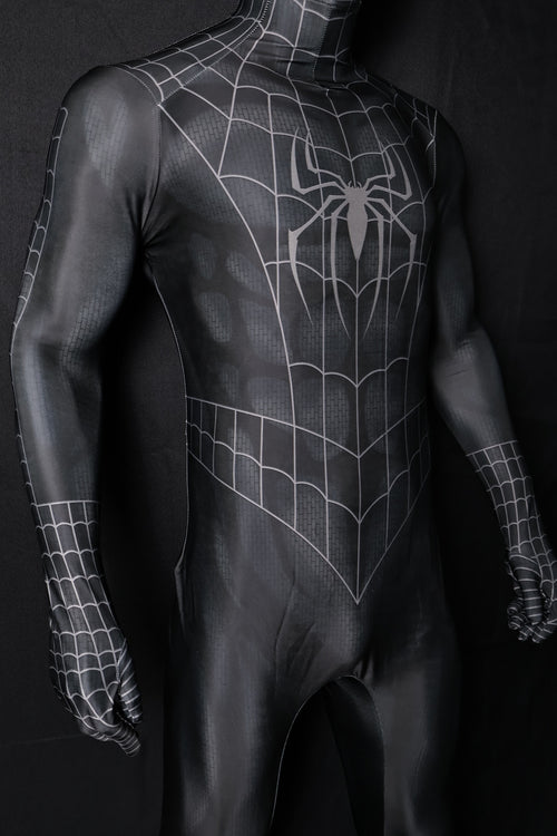 Black Spider-Man 3 Raimi Spandex Jumpsuit Raised Webbing for Men Kids Cosplay
