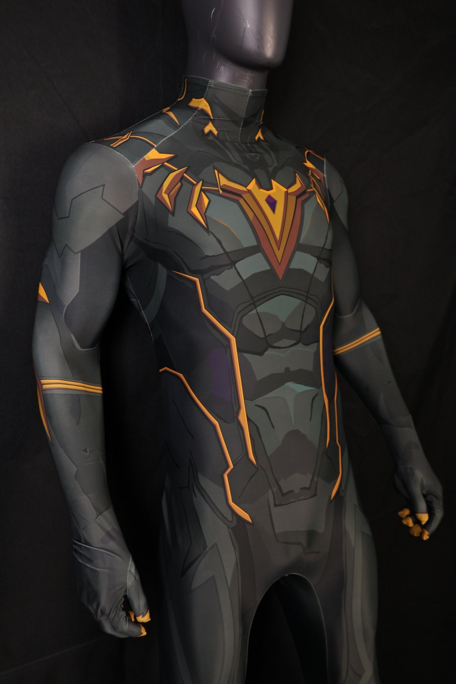 Men Holy Lord Dark Charcoal Orange Gold Armor Cosplay Jumpsuit