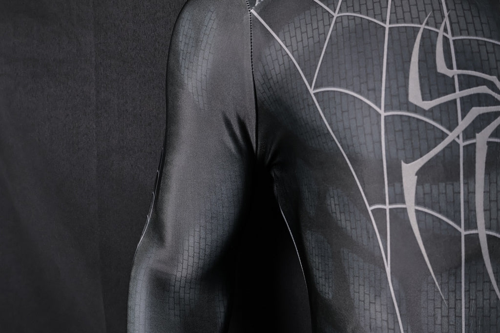 Black Spider-Man 3 Raimi Spandex Jumpsuit Raised Webbing for Men Kids Cosplay
