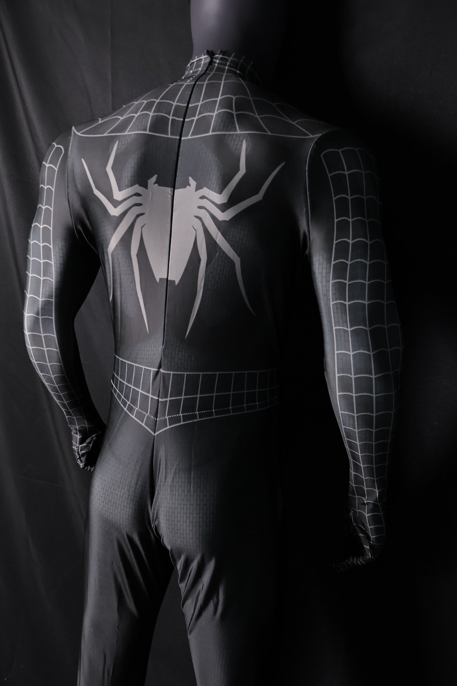 Black Spider-Man 3 Raimi Spandex Jumpsuit Raised Webbing for Men Kids Cosplay