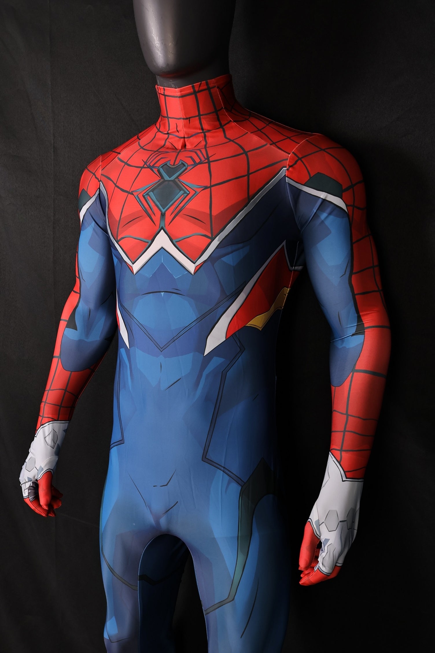 Tech Blue Webbed Red Spandex Bodysuit Rivals S M Punk Men Outfit