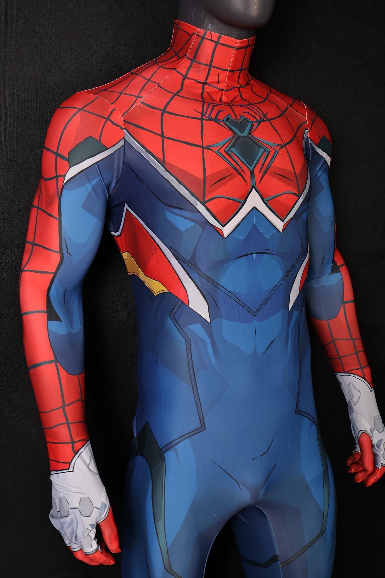 Tech Blue Webbed Red Spandex Bodysuit Rivals S M Punk Men Outfit