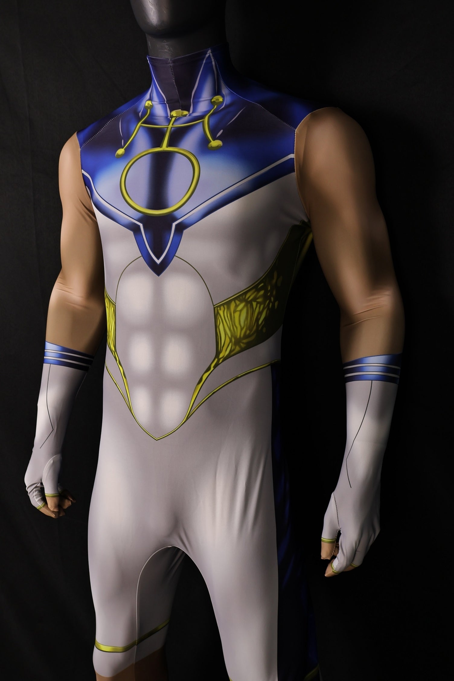 Men Sailor Moon White Navy Blue Muscular Texture Cosplay Jumpsuit