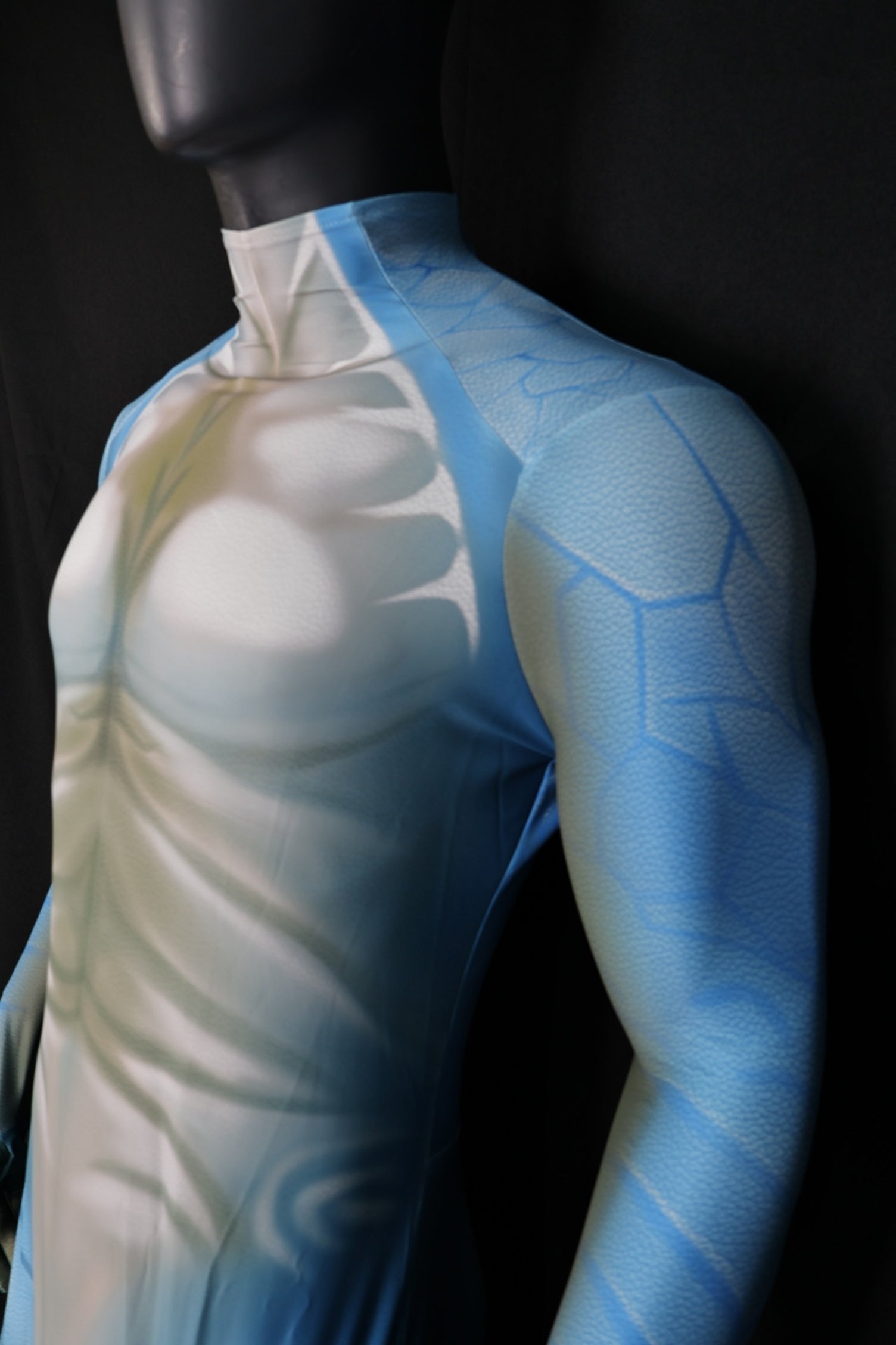 Commissioning professional male cyan shark performance suits for bespoke cosplay projects