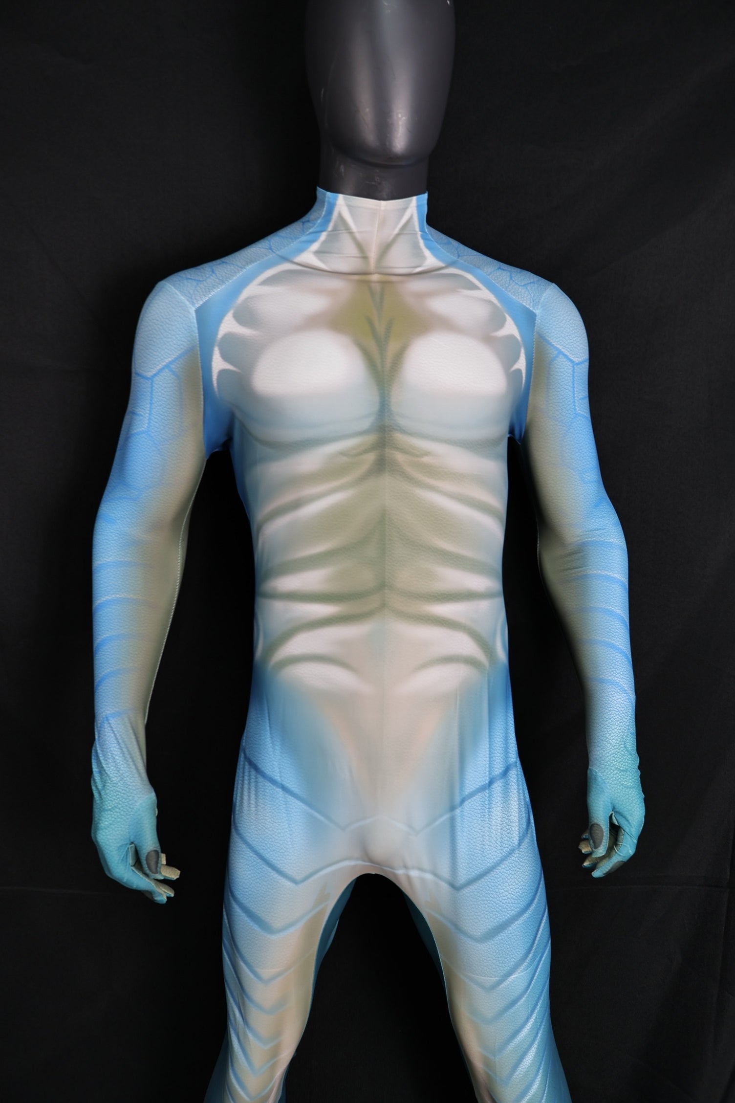 Commissioning professional male cyan shark performance suits for bespoke cosplay projects