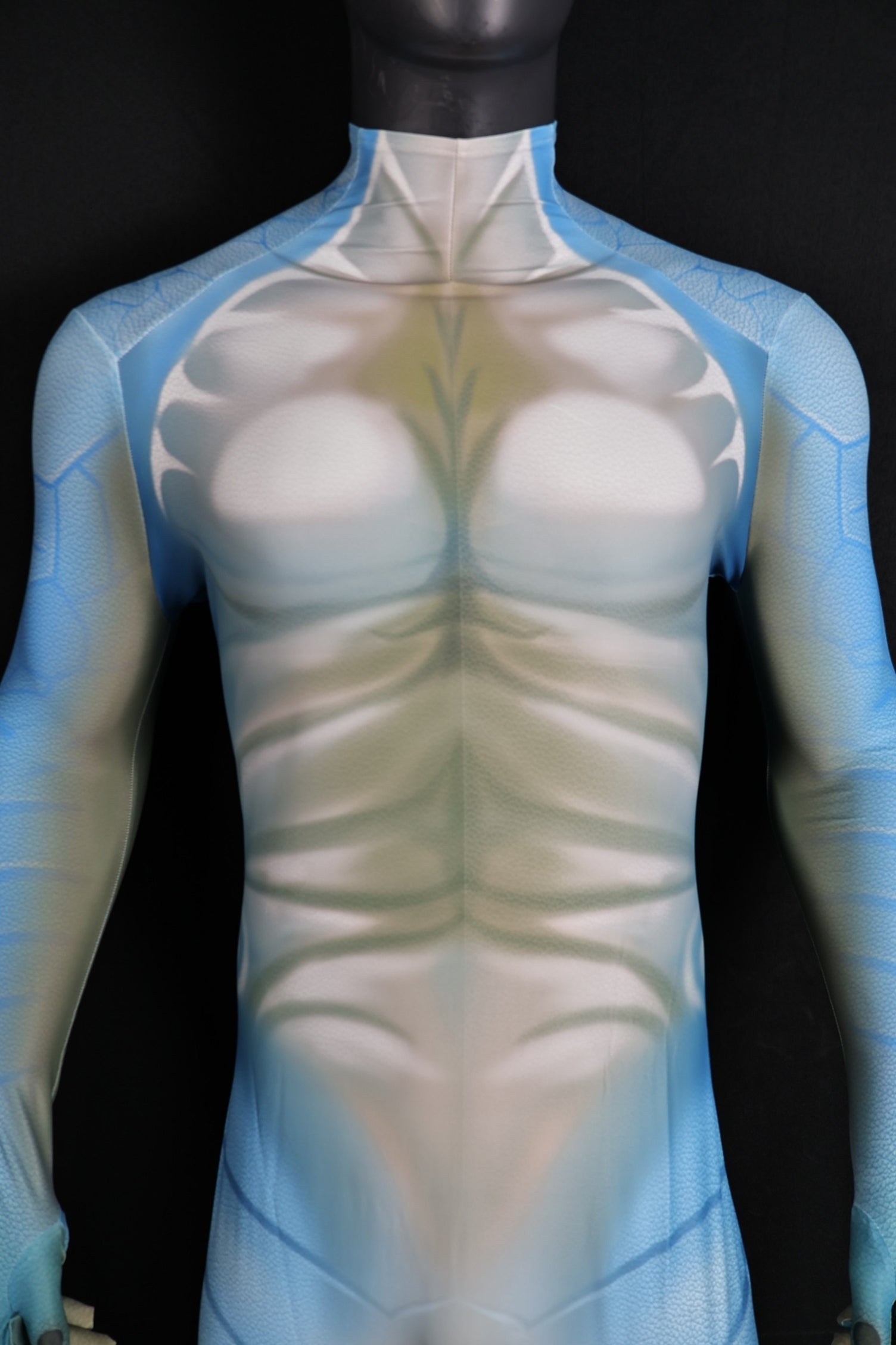 Commissioning professional male cyan shark performance suits for bespoke cosplay projects