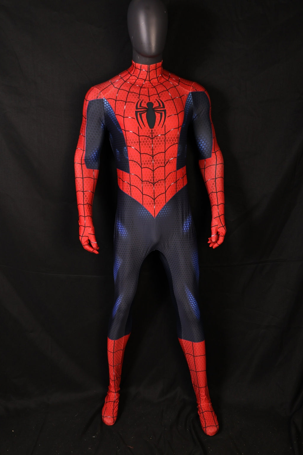 Spandex Bodysuit Webbed Red Dark Indigo Ultimate Spiderman Men Outfit