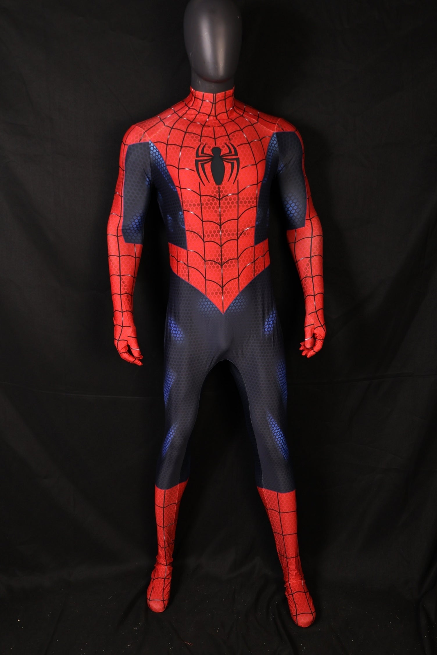 Spandex Bodysuit Webbed Red Dark Indigo Ultimate Spiderman Men Outfit