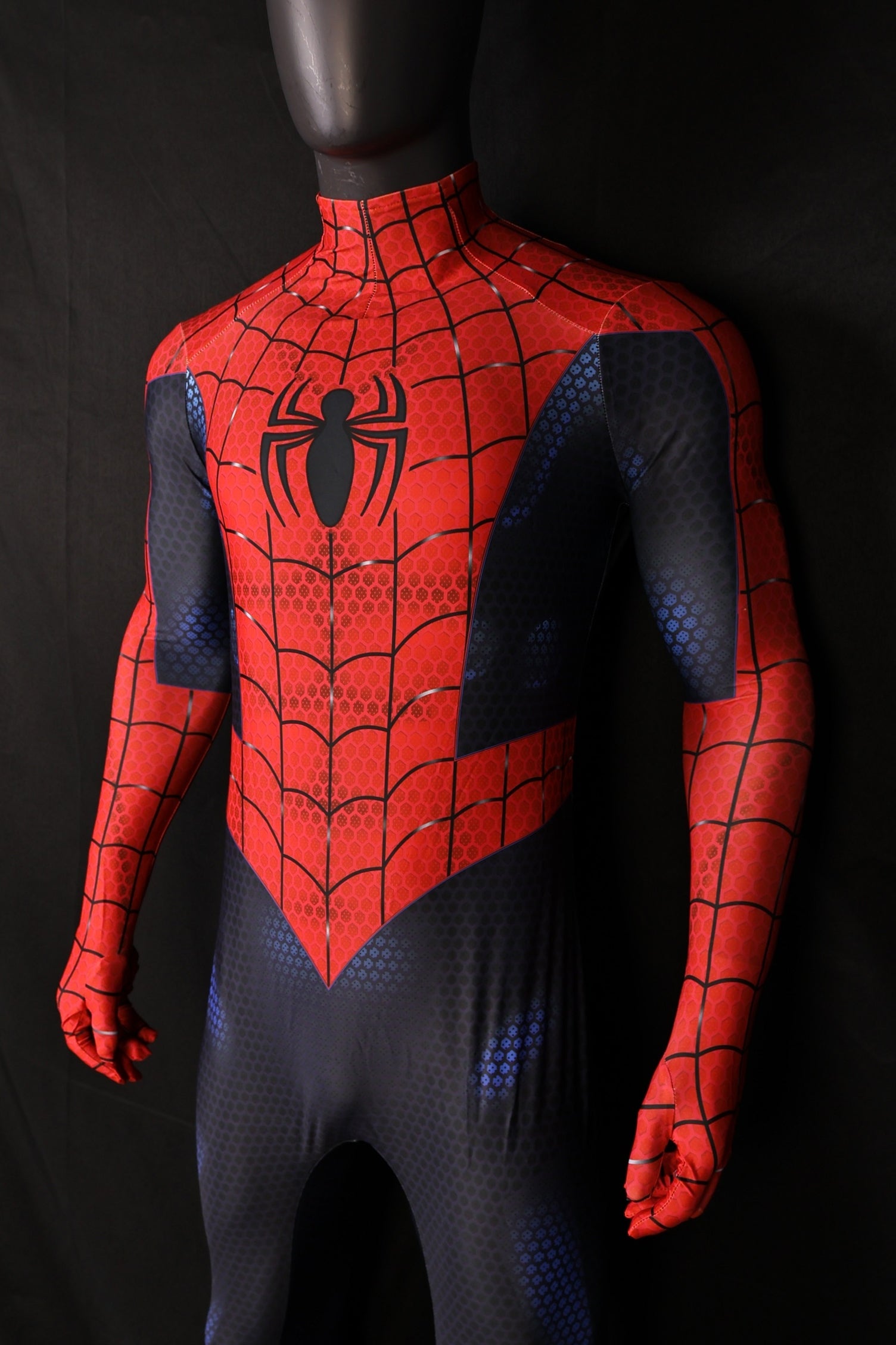 Spandex Bodysuit Webbed Red Dark Indigo Ultimate Spiderman Men Outfit