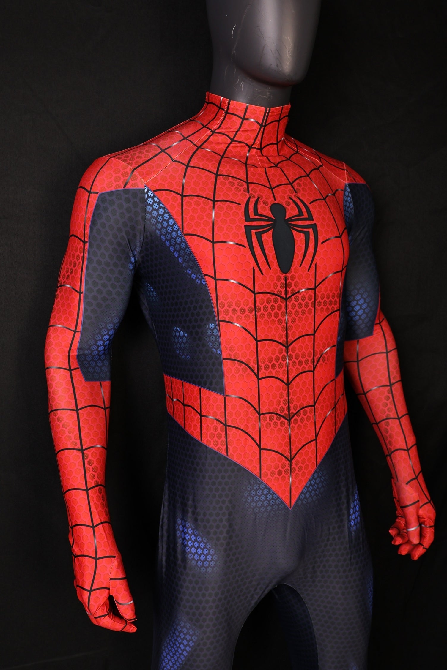 Spandex Bodysuit Webbed Red Dark Indigo Ultimate Spiderman Men Outfit