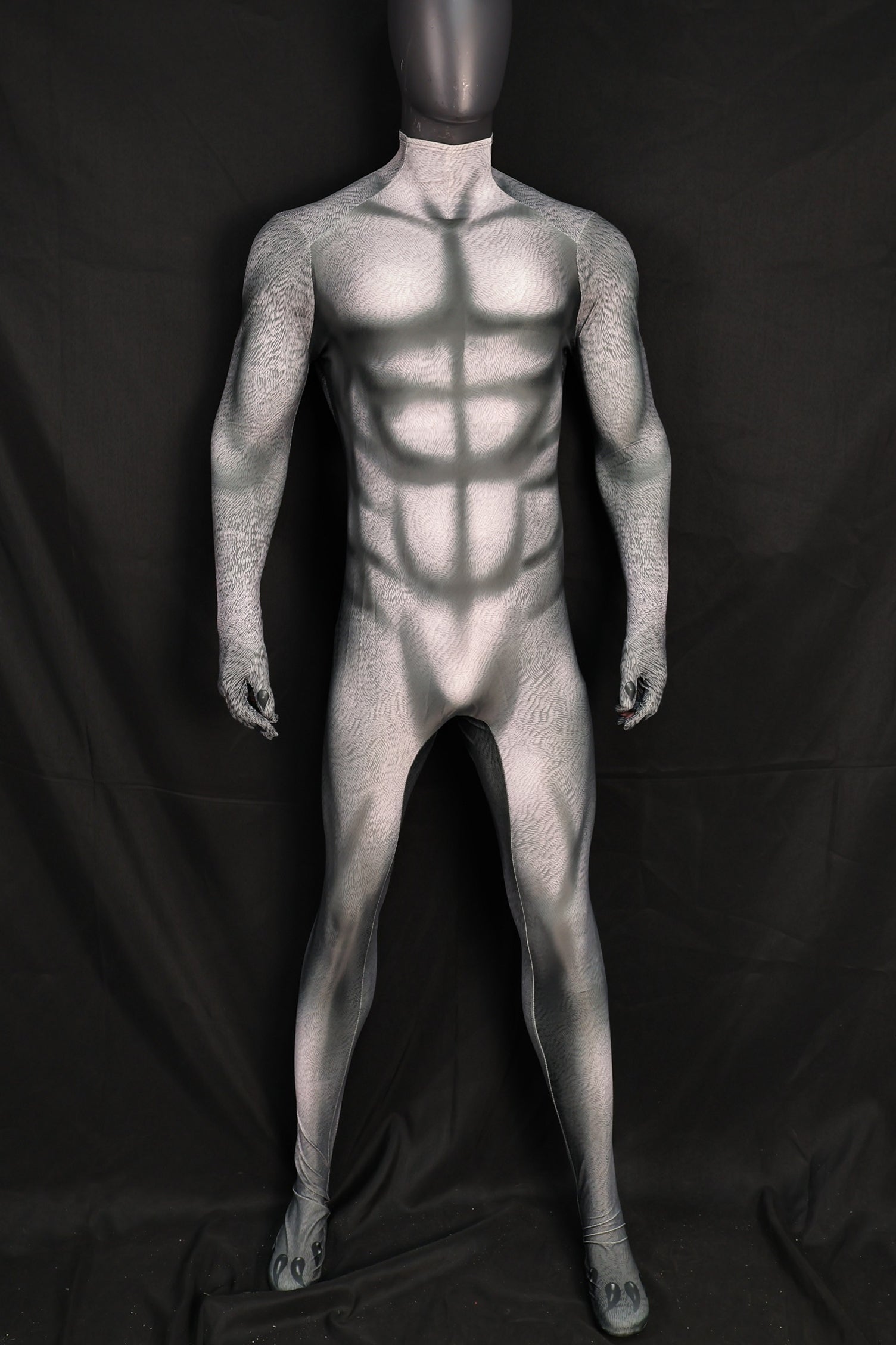 Realistic Vintage Husky Grey Fur Muscle Shaded Bodysuit Male Edition