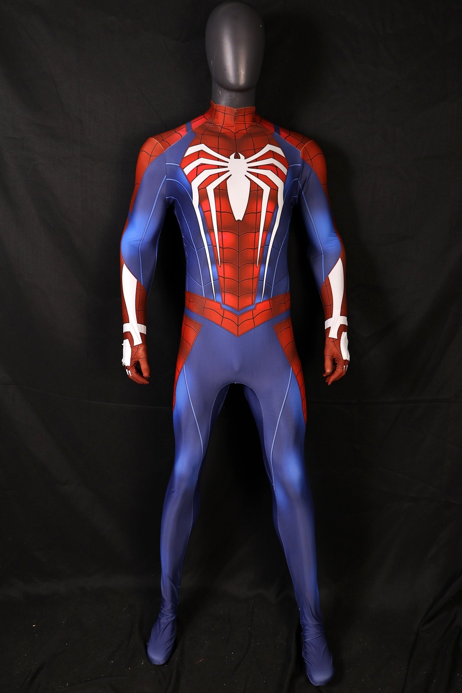 Men PS4 Spiderman Huge White Spider Royal Blue Cosplay Jumpsuit