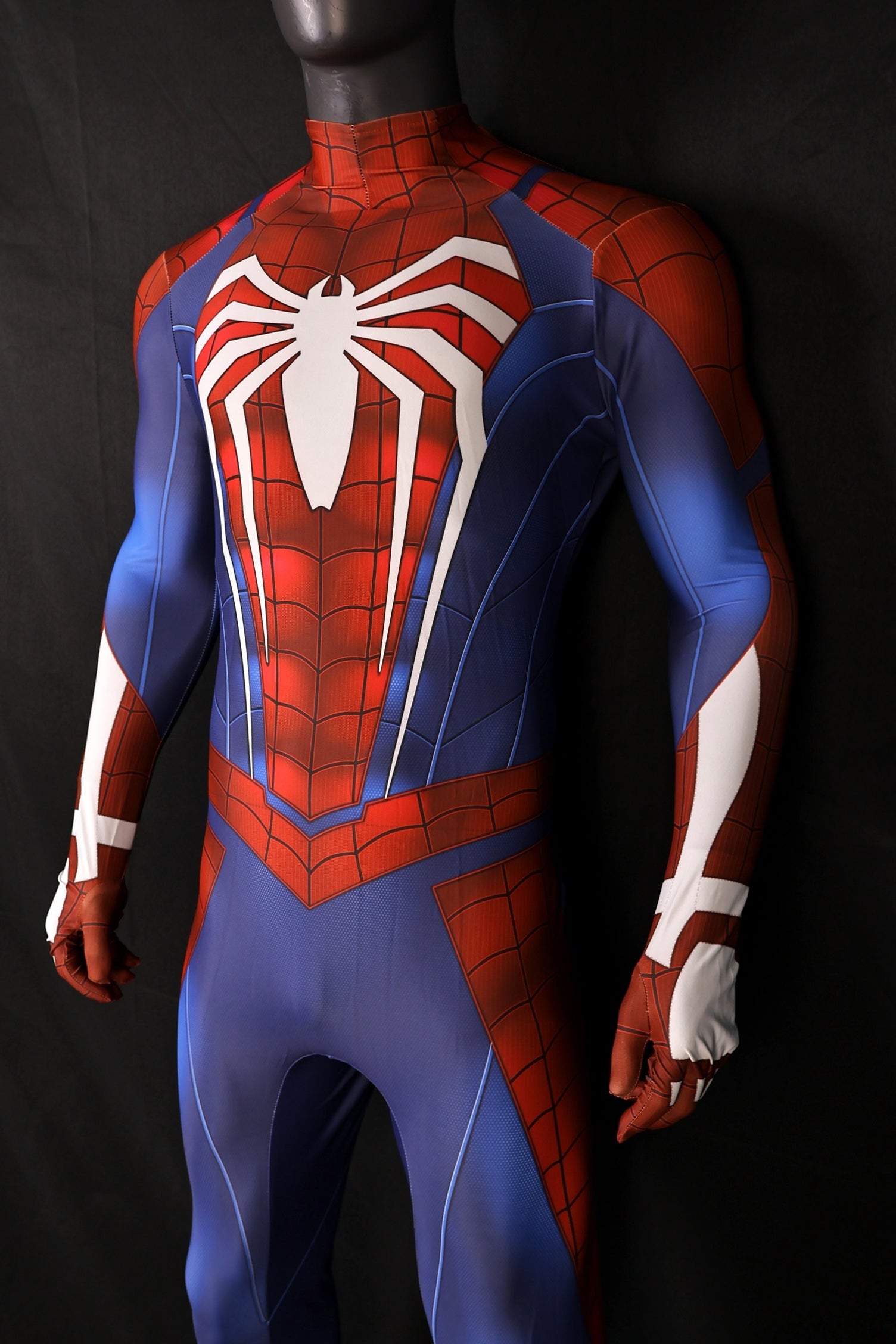 Men PS4 Spiderman Huge White Spider Royal Blue Cosplay Jumpsuit