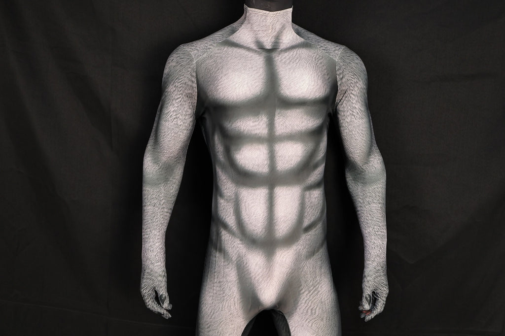 Realistic Vintage Husky Grey Fur Muscle Shaded Bodysuit Male Edition