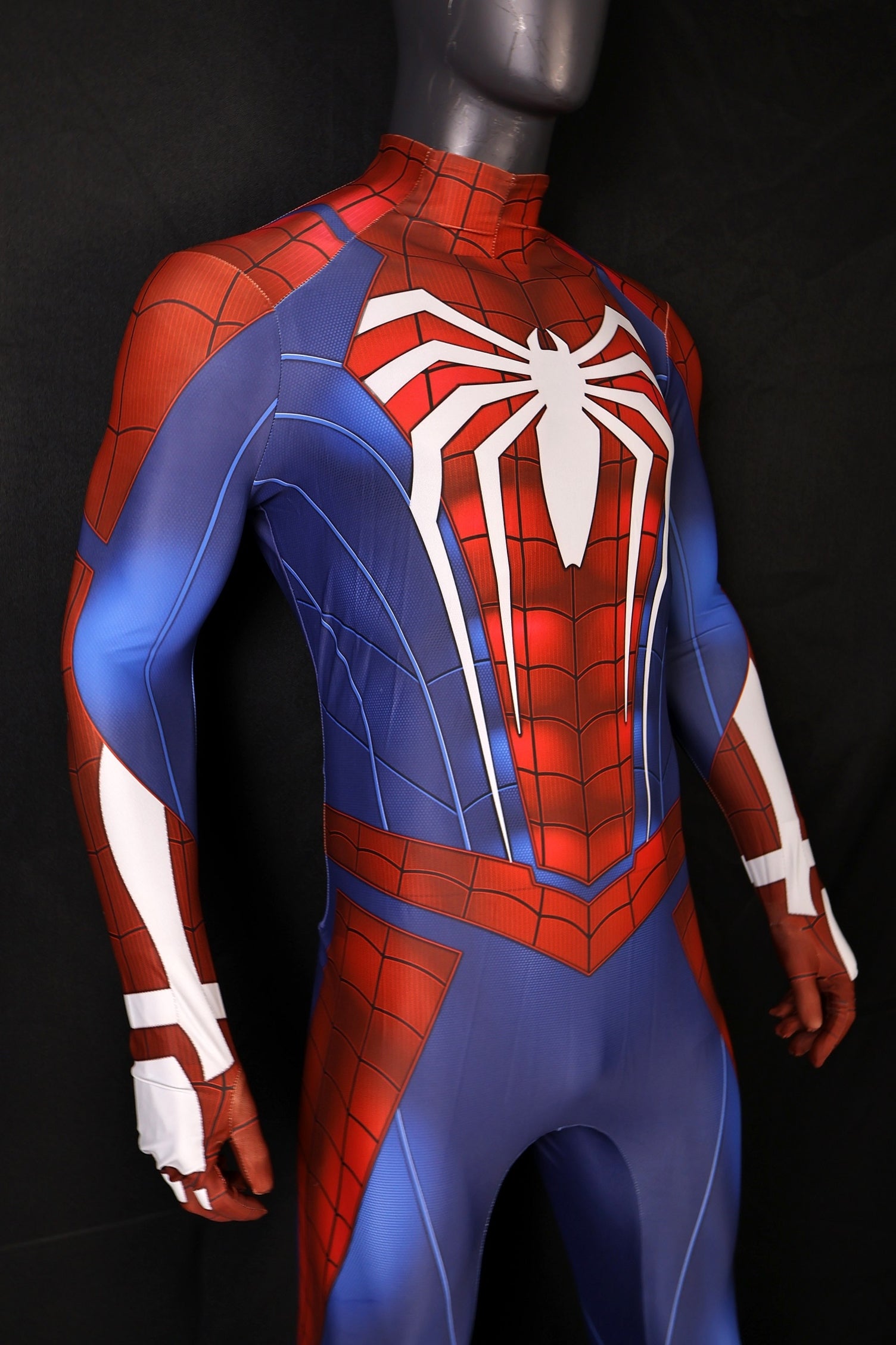 Men PS4 Spiderman Huge White Spider Royal Blue Cosplay Jumpsuit