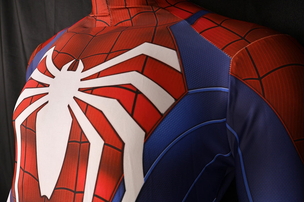 Men PS4 Spiderman Huge White Spider Royal Blue Cosplay Jumpsuit