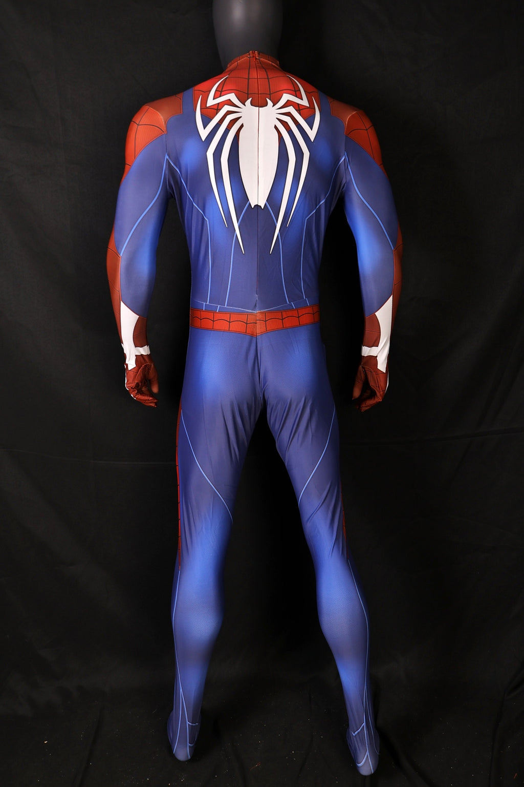 Men PS4 Spiderman Huge White Spider Royal Blue Cosplay Jumpsuit