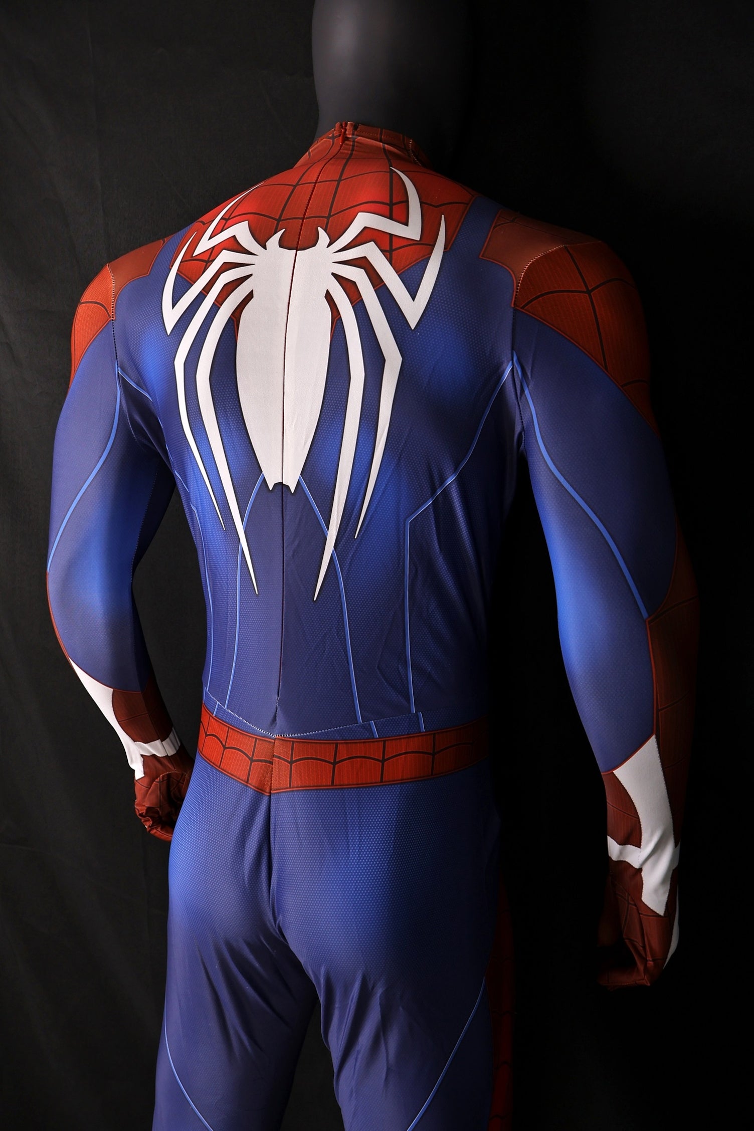 Men PS4 Spiderman Huge White Spider Royal Blue Cosplay Jumpsuit